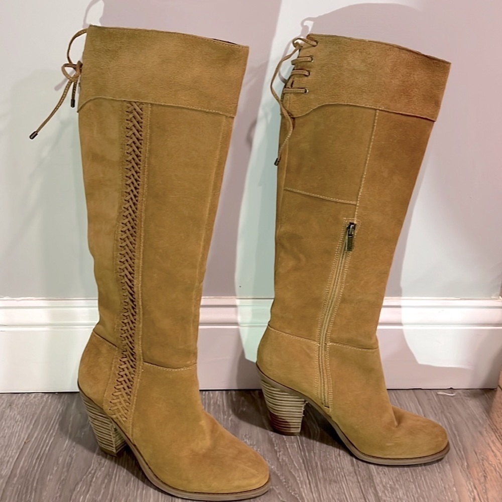 Jessica Simpson Tan Suede Over-the-Knee Lace-Up Boots
